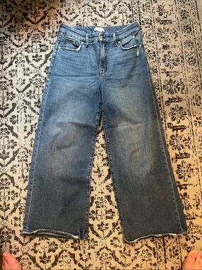 Good American Palazzo Crop Wide-Leg Jeans in Blue Denim
